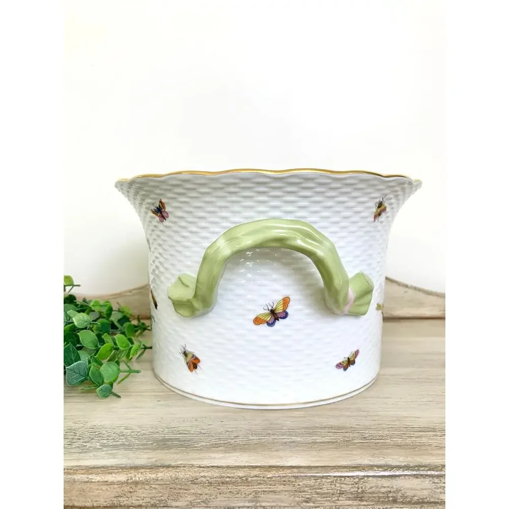 Vintage Herend Rothschild Bird Cachepot Large Hand Painted Porcelain Planter